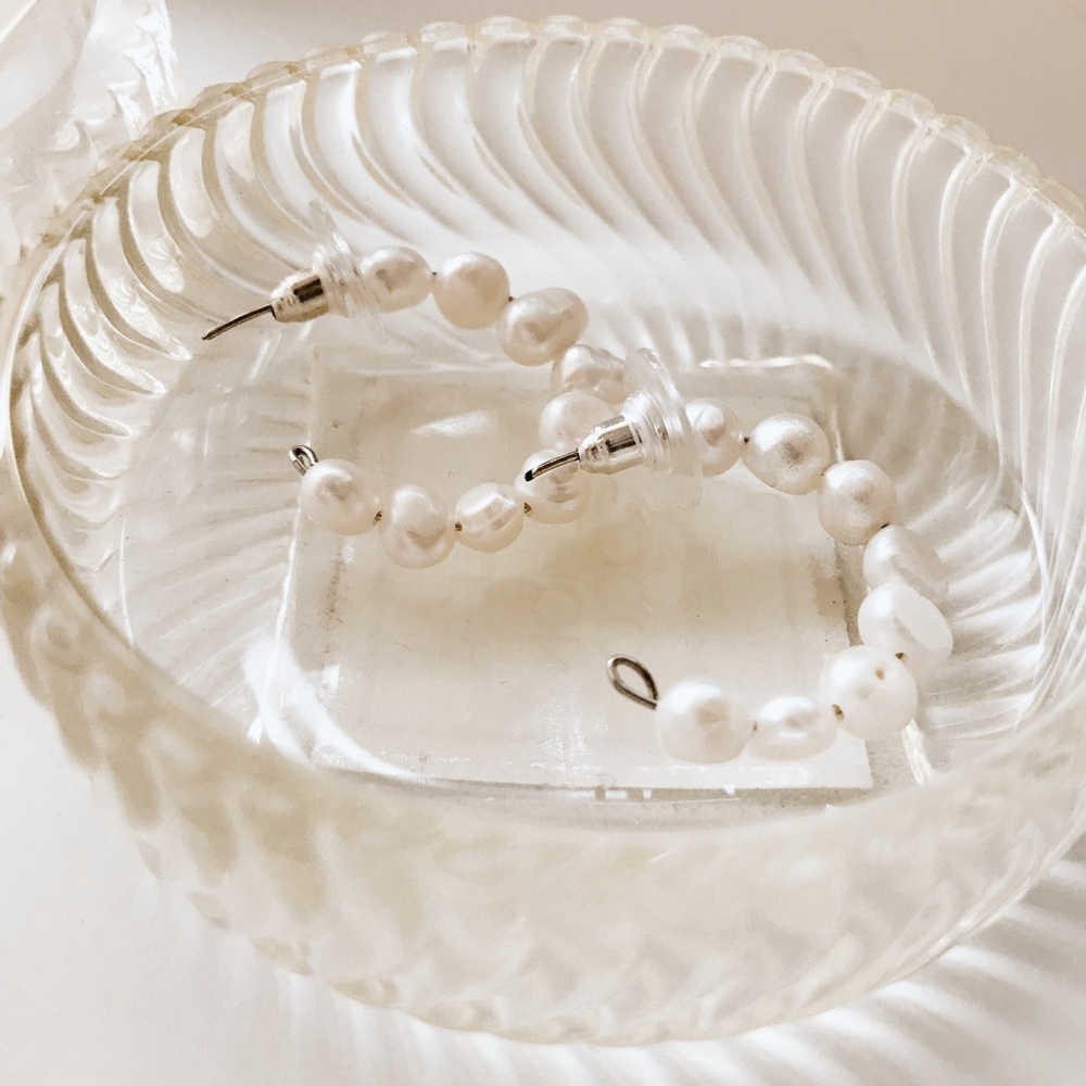 Pearls beaded hoops, pearl hoops, statement earrings, spring summer earrings